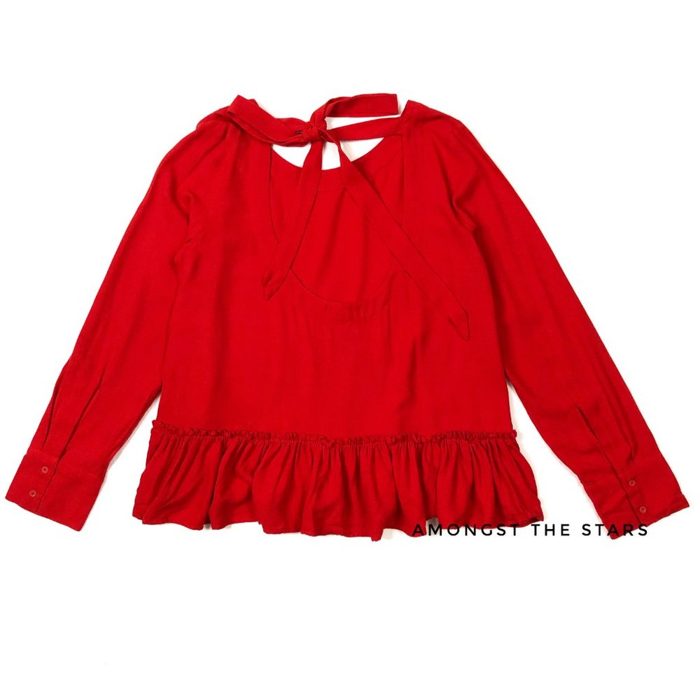 Cloth & Stone Ruffle Open Back Tie Red Blouse Top - Picture 5 of 7